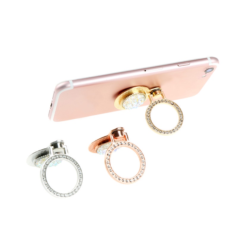 &lt; E2id &amp; &gt; 1PC Ring Stand Holder Metal Bulat Rotasi 360 Derajat Untuk Handphone ° Bling-bling Kristal Berlian Imitasi Untuk Handphone