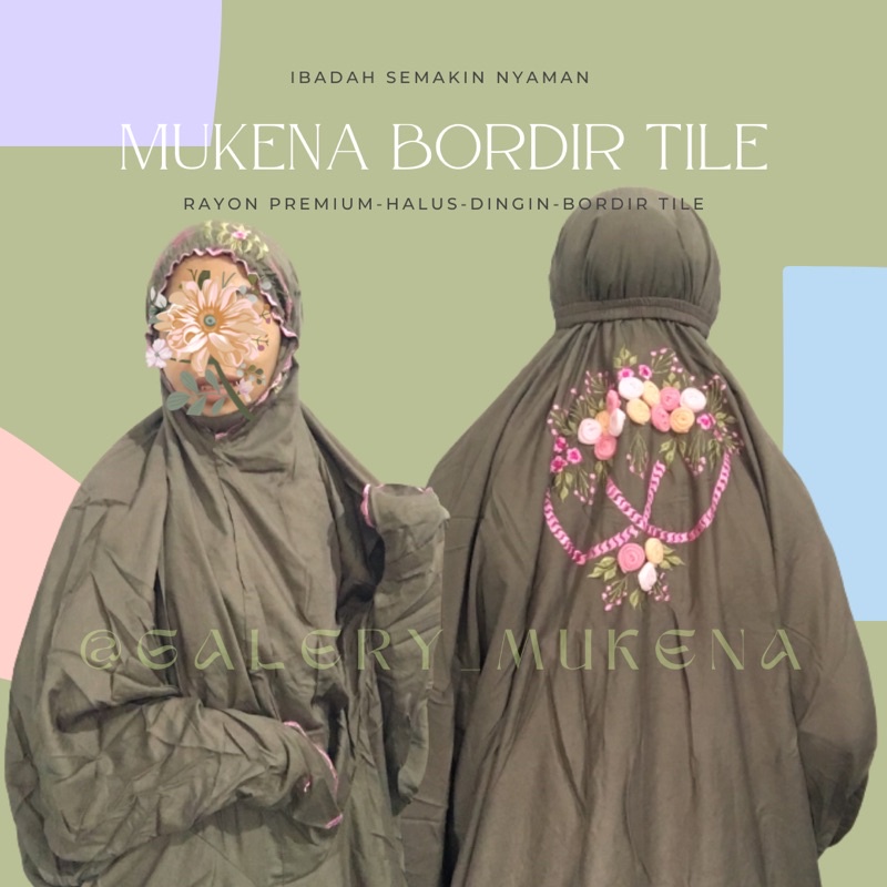 Mukena Bordir Tile/Mukena Rayon Jumbo/ Mukena Terusan / Mukena Bordir Tile Jumbo/MukenaDewasaJumbo/M