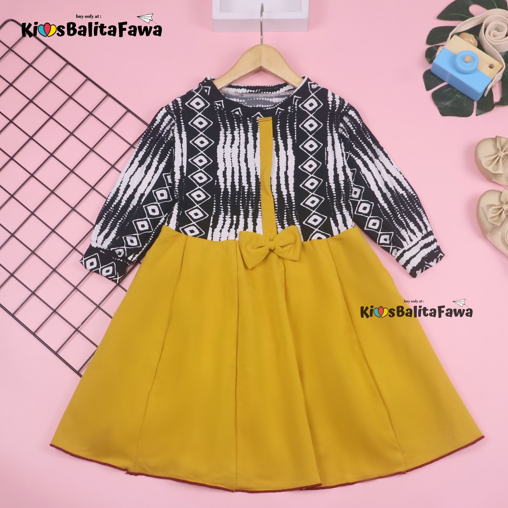 Dress Valencia 5-6 Tahun / Dres Anak Lengan Panjang Pesta Baju Perempuan Fashion Kids Motif Adem