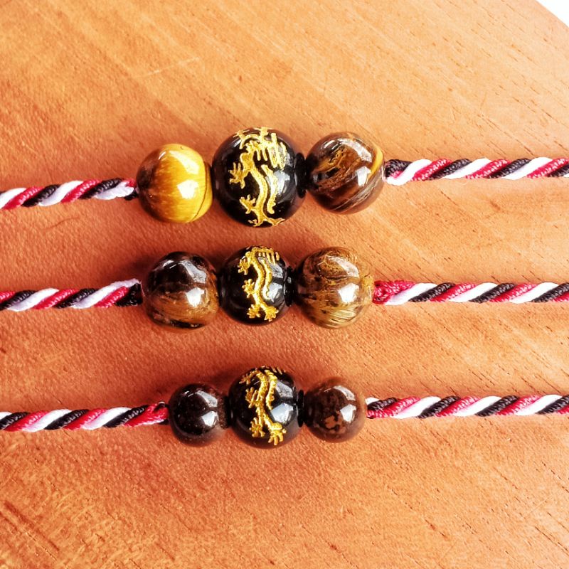 Koleksi Gelang Tridatu Naga Mas &amp; Tiger Eye / Gelang Tridatu Custom / Gelang Tridatu Custom / Craft Dewata