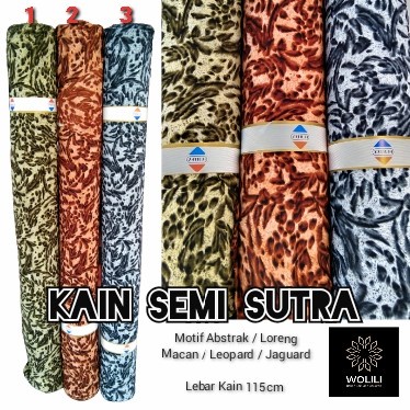 50cm Kain Batik Semi Sutra Halus motif Abstrak Loreng Macan Leopard