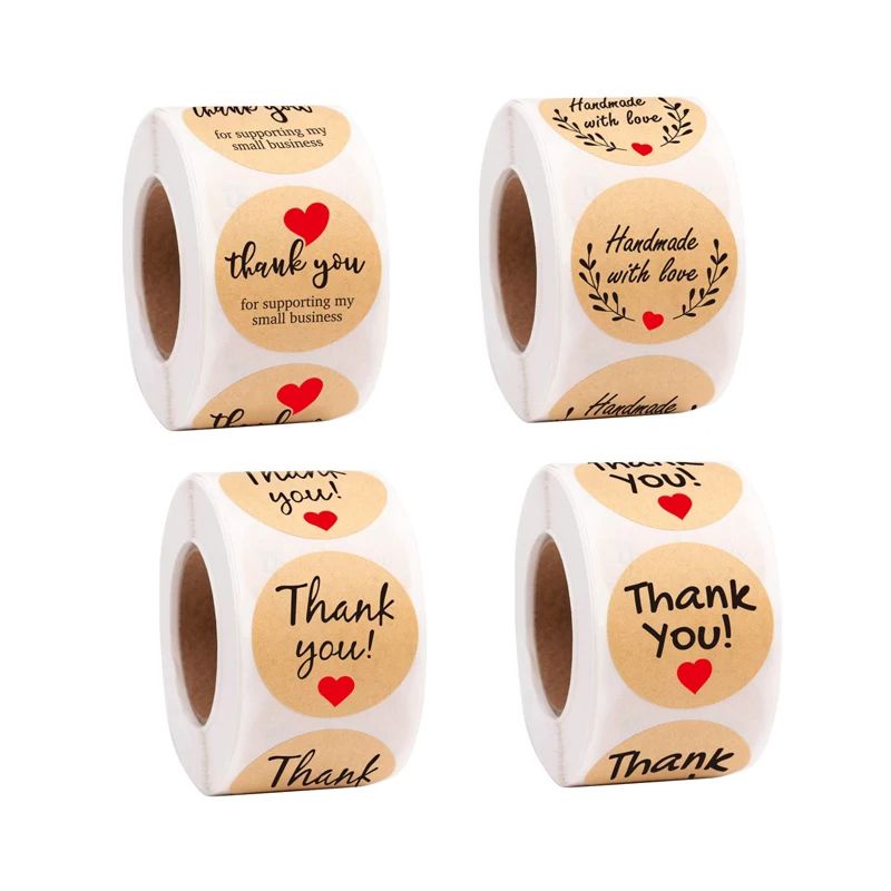 

500 PCS /ROLL Stiker Thank you bahan kertas kraft