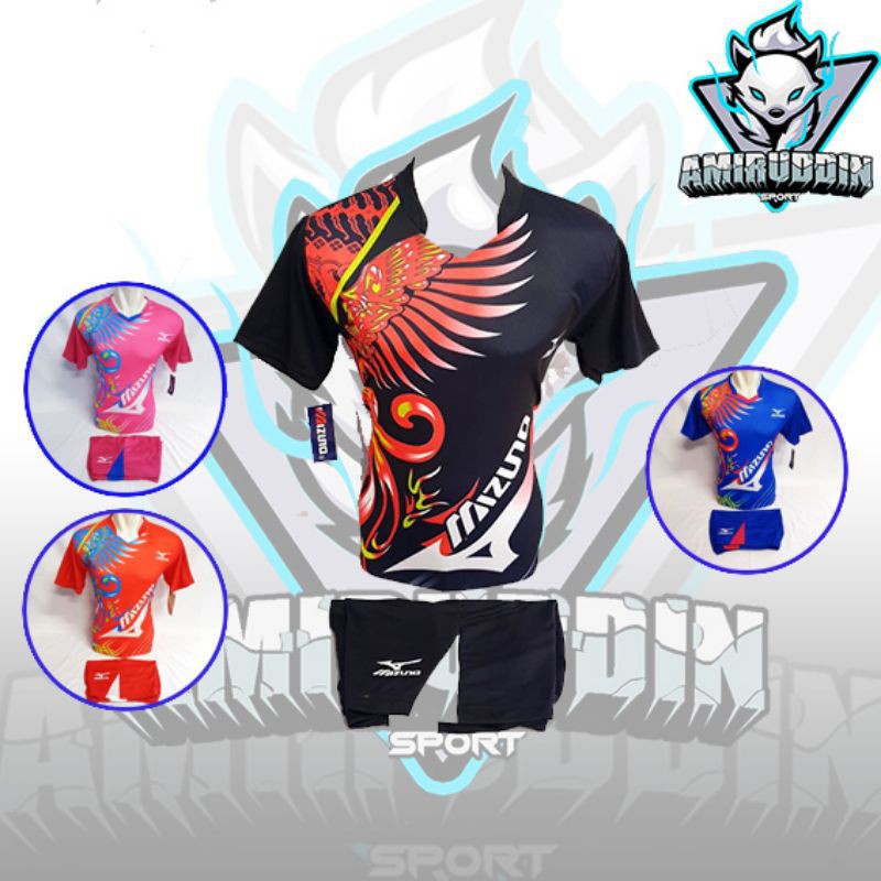Baju Olahraga Set Mizuno Printing Motif Sayap Kaos Volly Kostum Volly Kaos Futsal Kostum Sepak Bola