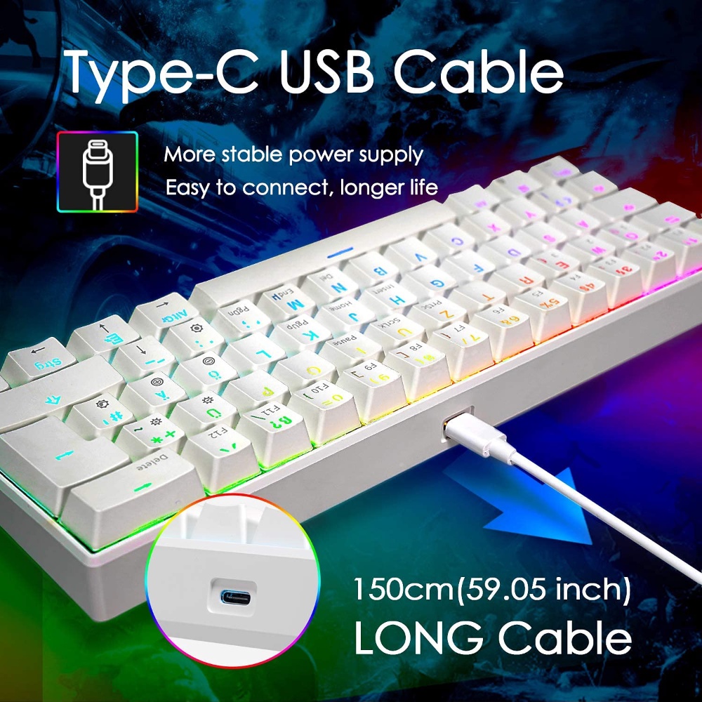 【Beli dua diskon 20%】 RK61 Wireless Bluetooth 61 Keys RGB Backlight 3 Modes Hotswap Gaming Mechanical Keyboard for PC Royal Kludge