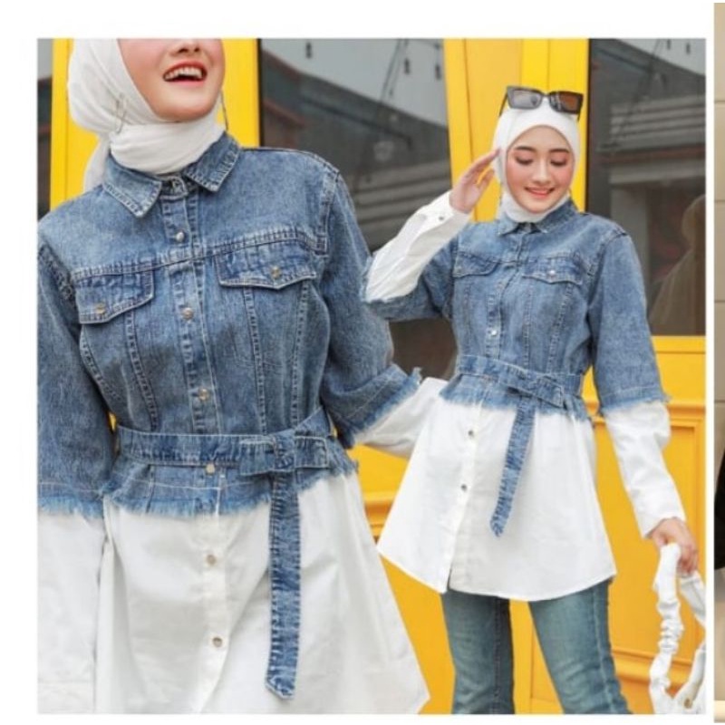 IMPORT Kemeja Tunik jeans mix katun|Dres kemeja