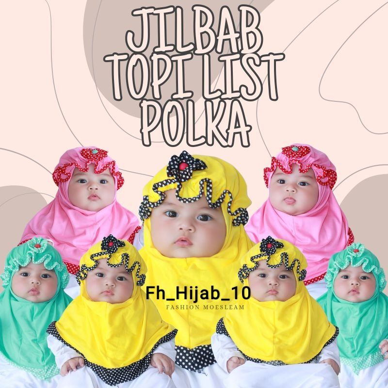 (TERLARIS) Jilbab Topi List Polka anak bayi Usia 0 - 3 tahun | Hijab tk baby perempuan newborn lucu 6 sampai 1 thn | kerudung sekolah lembut sd  terbaru 2 – 12 bln premium