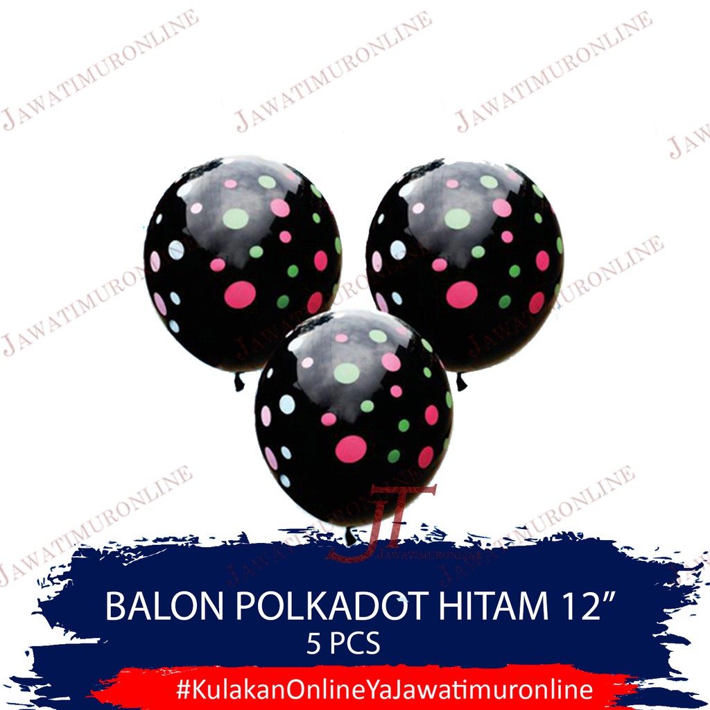 Balon Latex Polkadot HITAM 12 INCI (isi 5 Biji) Balon Hitam