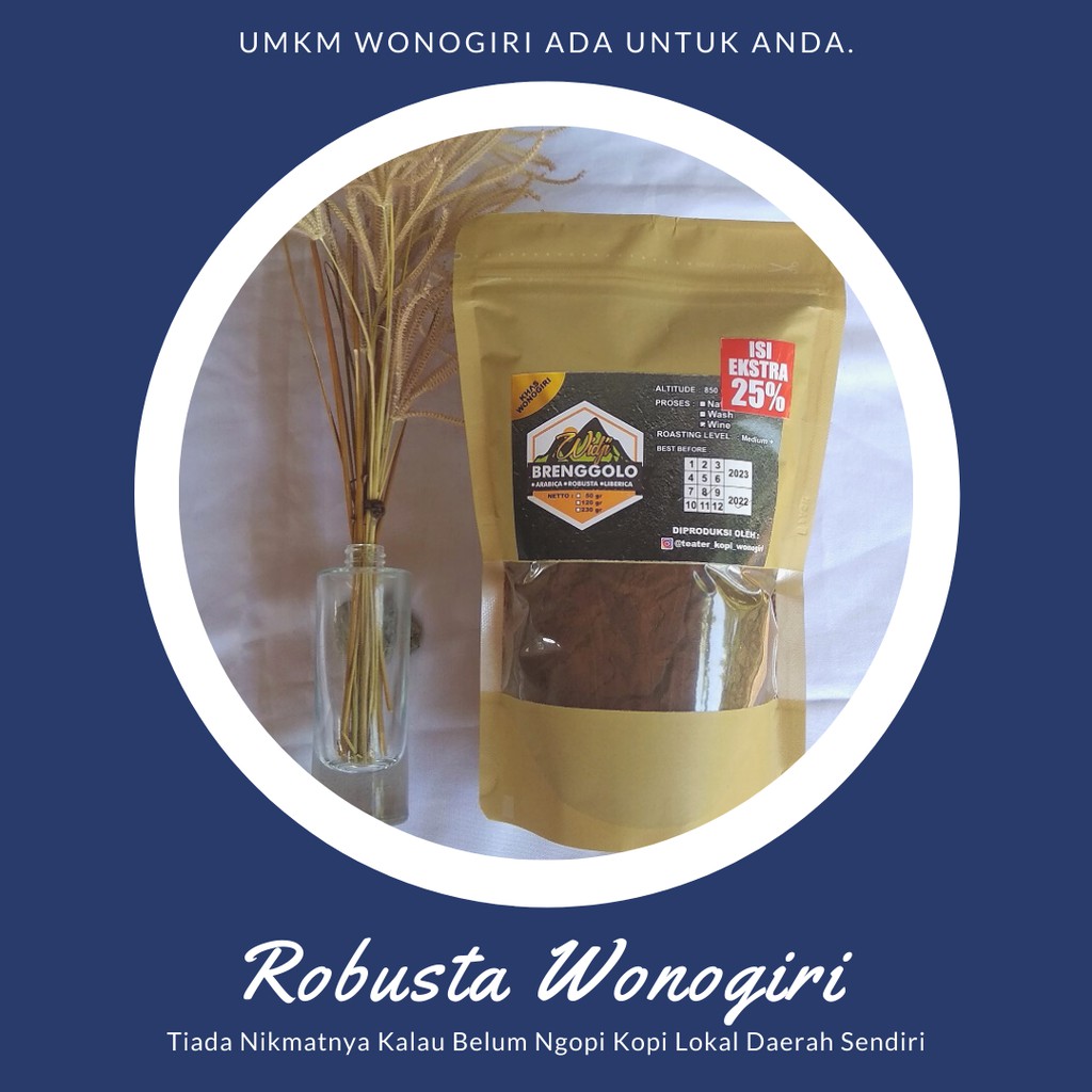 

Kopi Bubuk 150 gr Robusta 1250 gr - Kopi Wonogiri - KOPIWO - Kopi Brenggolo - Dari Alam 100%