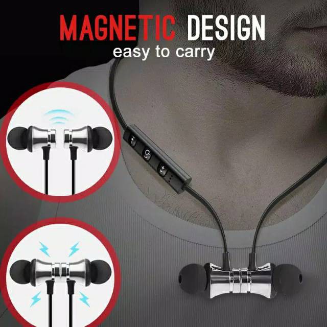 Headset Hetset Bluetooth Super Bass Magnetic Sport Blutut Earphones