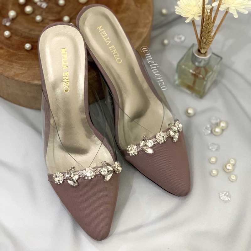 Meliaenzo - Sendal Hak Kaca | Sendal Hak Slop Payet | Sendal Wedding