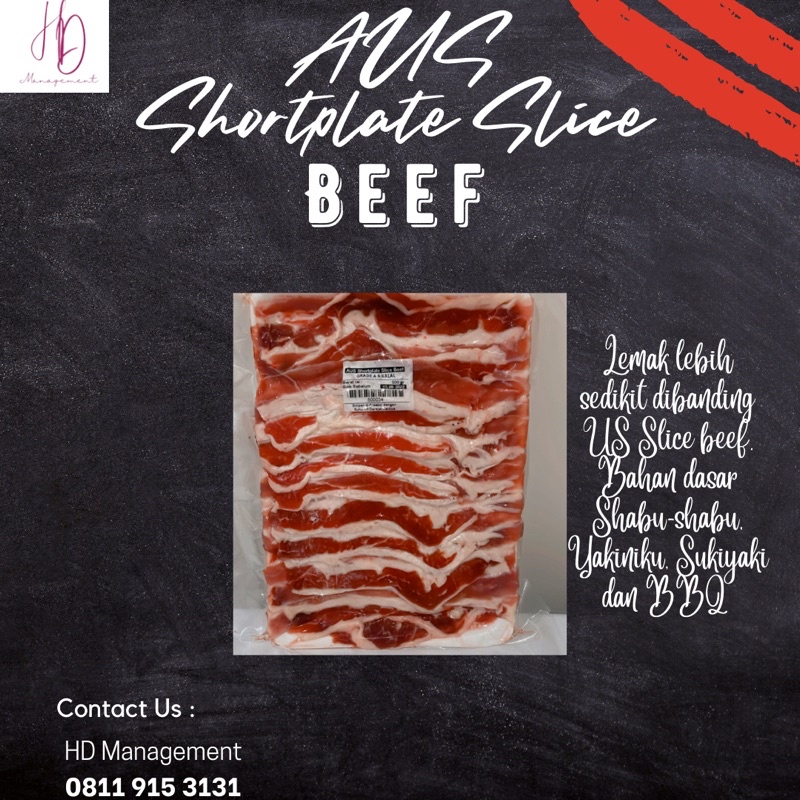 HD Management Daging Beef Sapi Aus Shortplate Slice 500gr Yakiniku Shabu-Shabu Sukiyaki