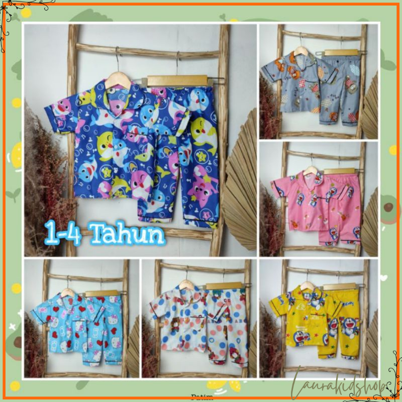 Setelan Baju Tidur Anak Perempuan Piyama Motif 1-4 Tahun