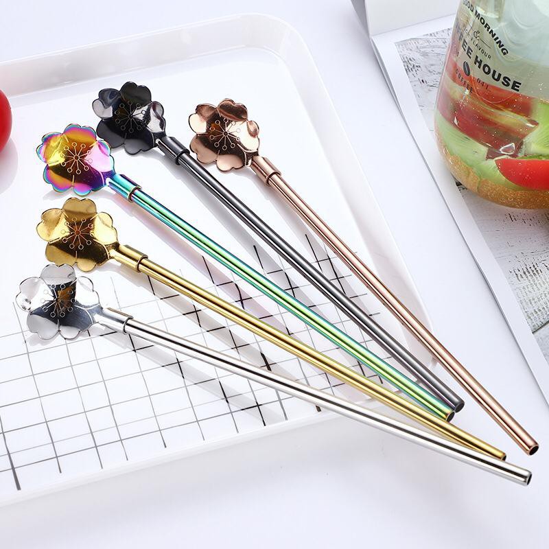 2in1 Pipet Stainless sekaligus Spoon Motif Cherry Blossom.