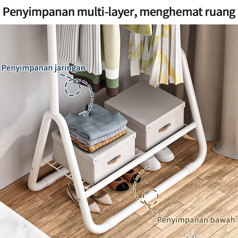 Rak Kamar Tidur Gantungan Baju Multifungsi Rak Sepatu Rak 2tingkat Gantungan Jas