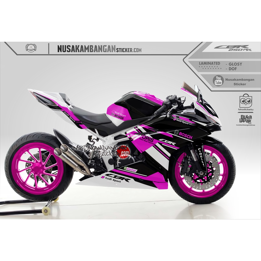 Decal Stiker Motor Honda CBR 250 RR Full Body Audi Sport Hitam Pink Grafis Racing Team Sticker Varia