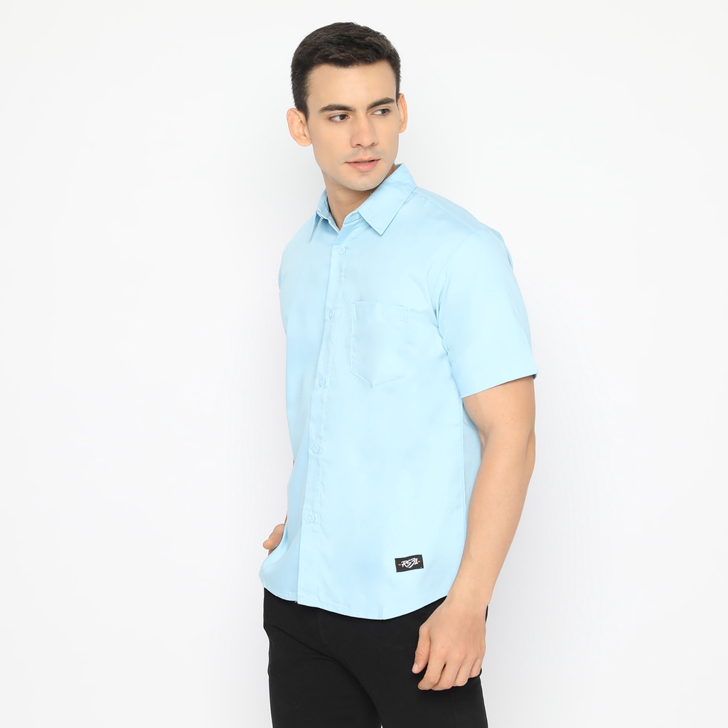 RS31 Baju Kemeja Atlanta Shirt Cowok Jumbo - Kemeja Pria Polos Biru Muda, Baju Kerja, Kantor Ukuran Super Big Size