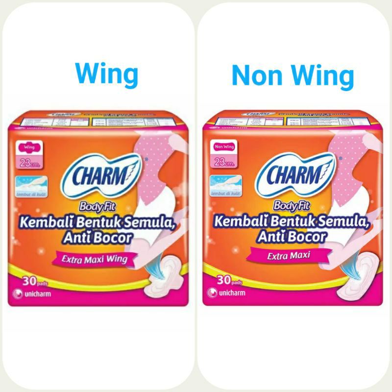 Charm Body Fit Pembalut Wanita 23cm Isi 30 Pads Wing/Non Wing