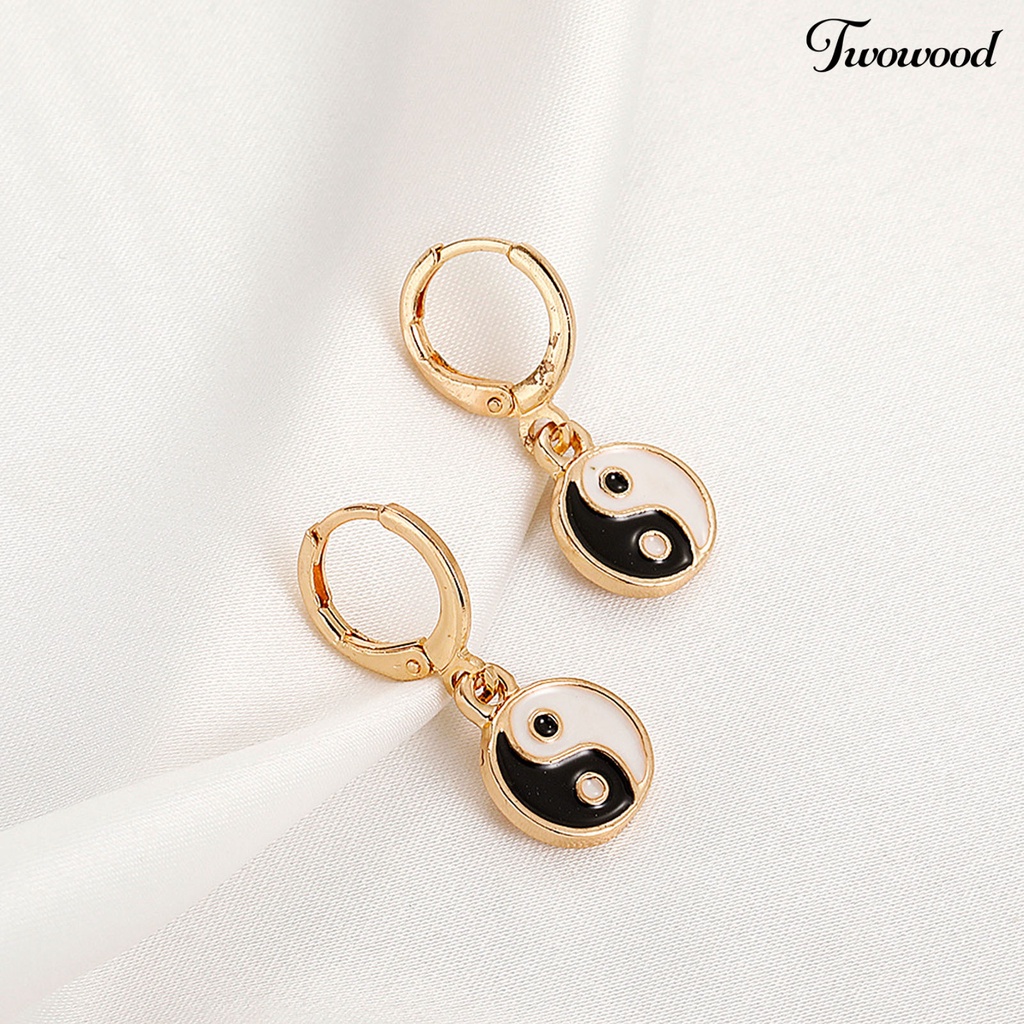 1 Pasang Anting Hoop Piercing Drop Tai Chi Yin Yang Warna-Warni Gaya Tradisional Untuk Pesta