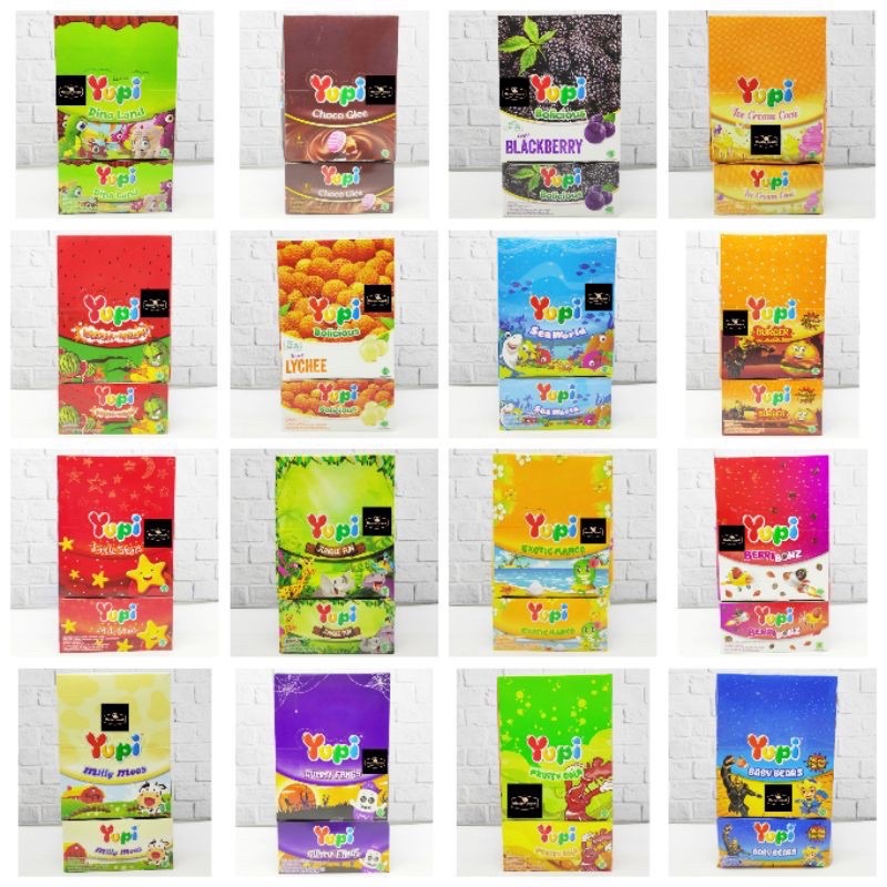 

Yupi BOX - yupi Marshmallow Krunchy Choco pie, burger, milly moos, dino land, junggle fun, pizza, choco glee, little stars