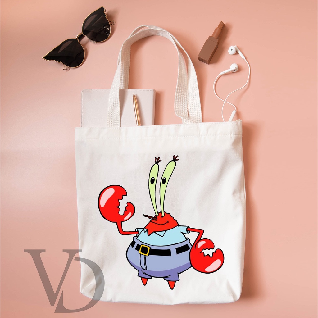 TOTE BAG KANVAS MURAH / TOTE BAG WANITA / TOTE BAG MOTIF SPONGEBOB SQUAREPANTS