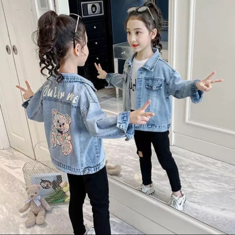 JAKET JEANS ANAK PEREMPUAN BORDIR BONEKA UNTUK USIA ANAK 2-13 THN