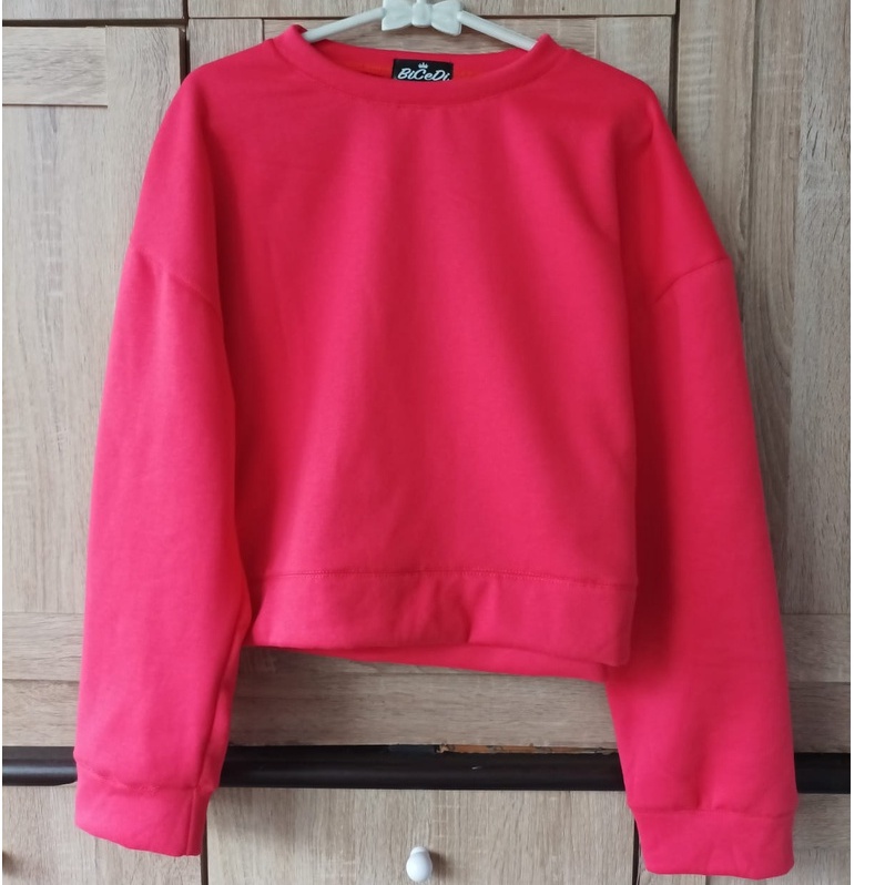 Sweater Crop Wanita Oversize Pink Myoga Cardigan Crop Wanita Fleece Katun Premium