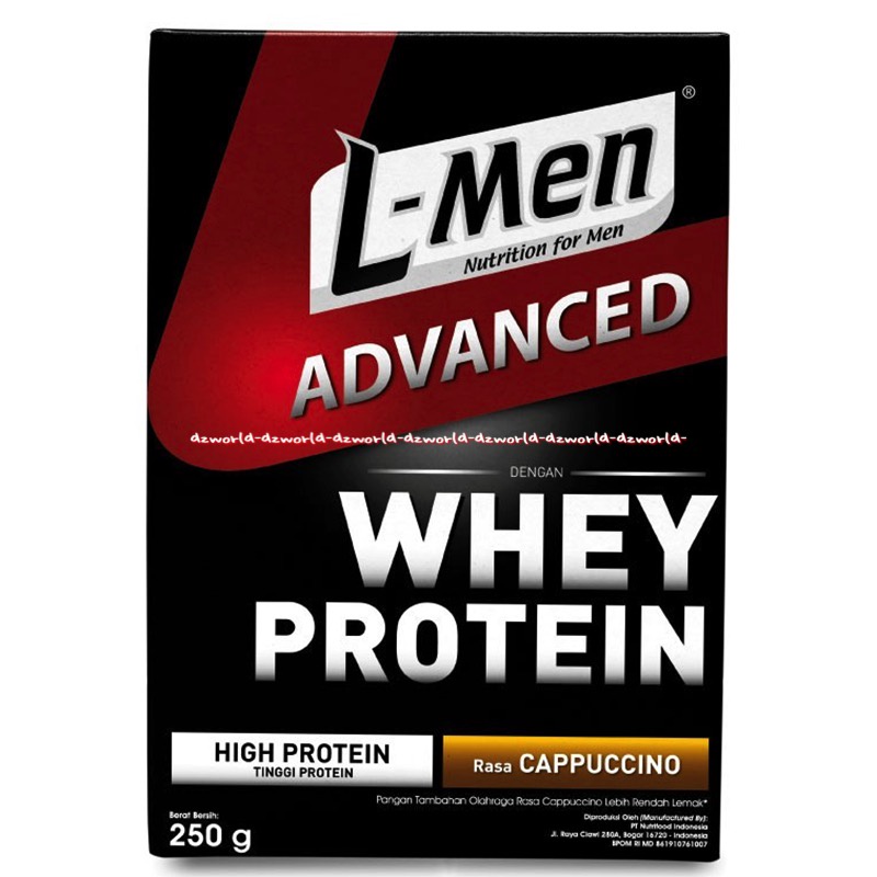 L-Men Advanced 250gr Whey Protein High Protein Rasa Cappucino Lmen Susu Nutrisi Untuk Pria Cowok Agar Lebih Berotot Fitnes L men Bubuk Rasa Coklat Late Kapuccino Kemasan Merah