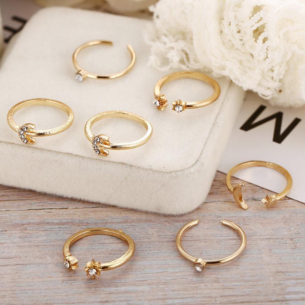 Timekey 7PCS / Set Cincin Buku Jari Aneka Bentuk Gaya Vintage Bohemia Untuk Wanita A2K8