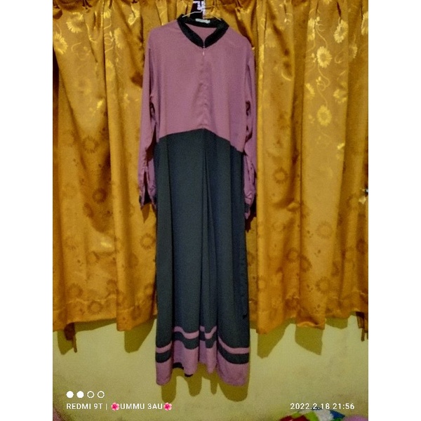Preloved Gamis Asyifa lany wolfis dusty pink combi dark grey