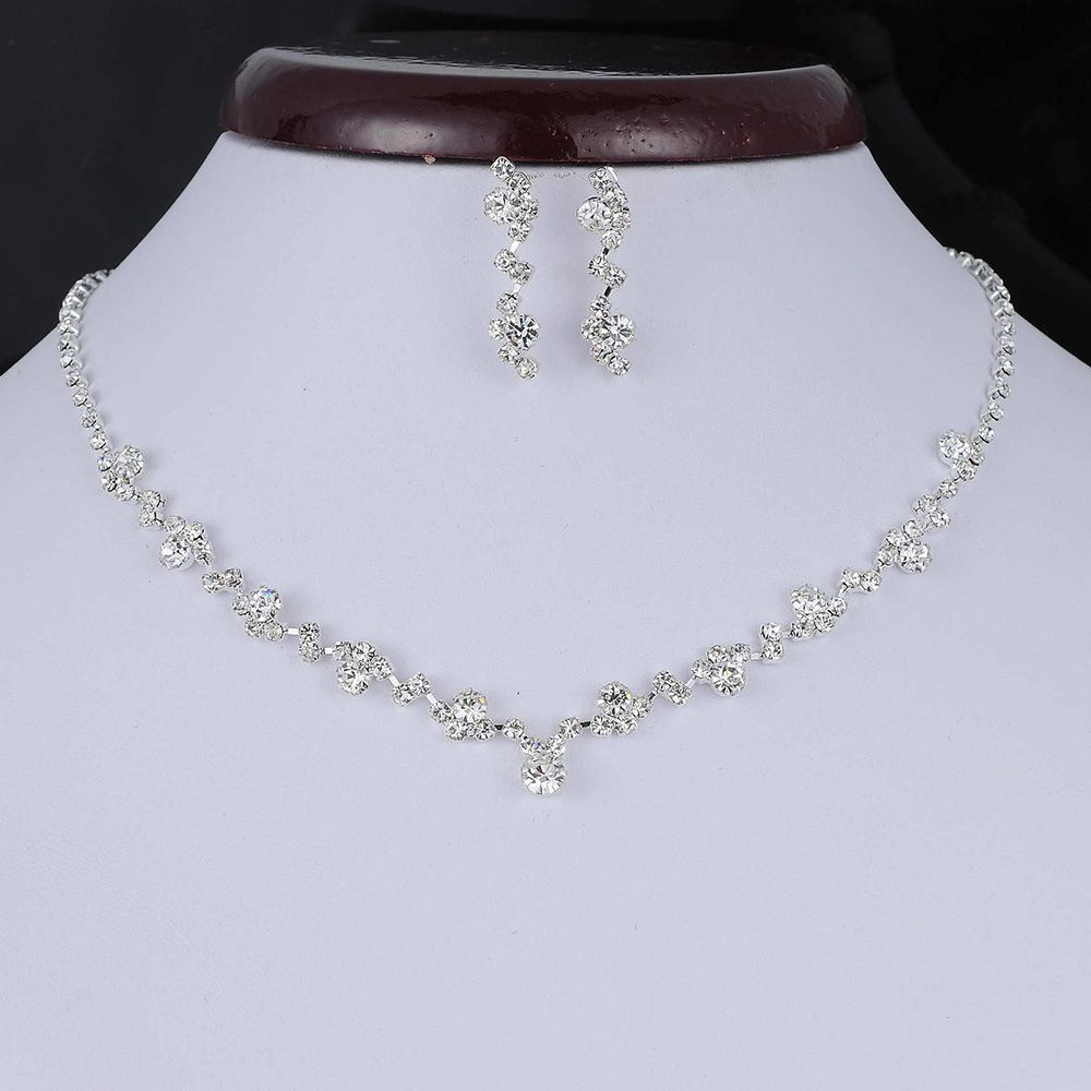 MXBEAUTY Jewelry Bridal Jewelry Shining Wedding Accessories Jewelry Set Necklace Accessories Earring Necklace Earrings Set Rhinestone Crystal Bridal Set/Multicolor