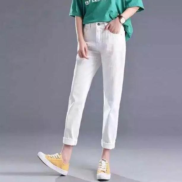 NEW CELANA JEANS WANITA / CELANA BOYFRIEND JEANS WANITA KEKINIAN PUTIH