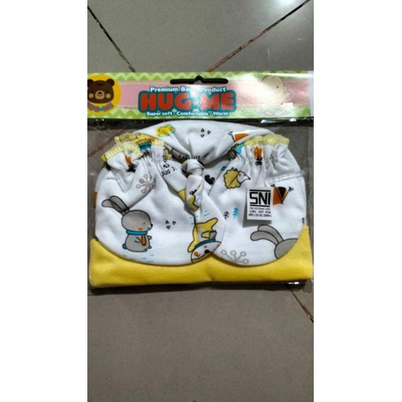 TOPI SET SARUNG TANGAN &amp; KAKI BAYI MERK HUG-ME PREMIUM