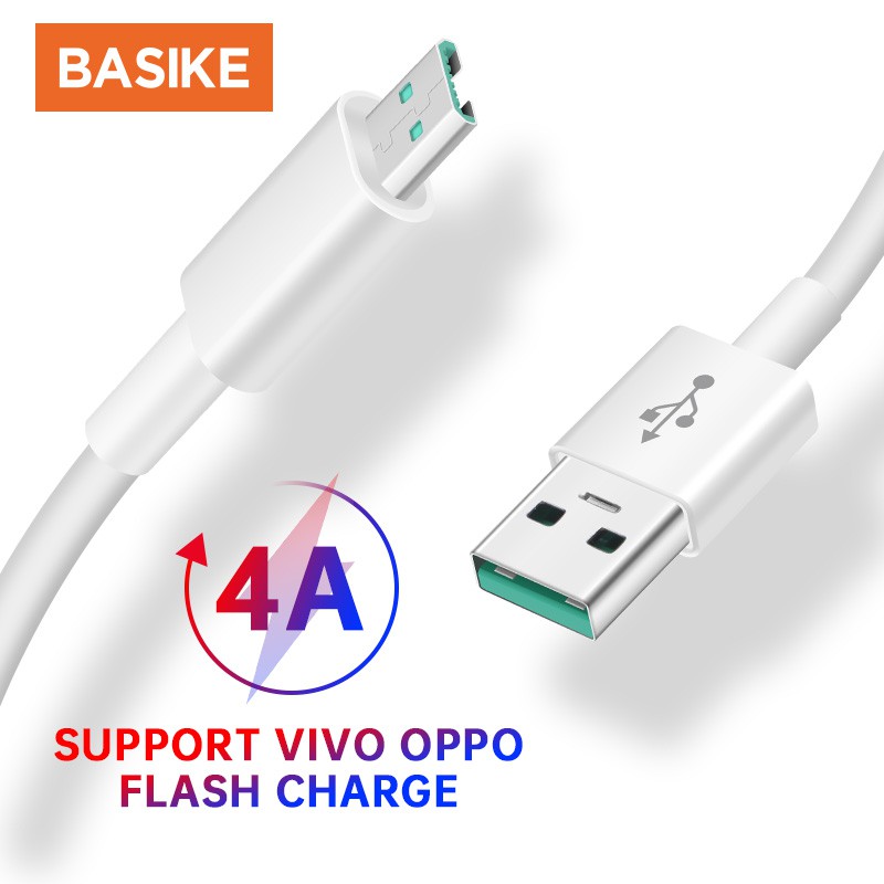 Kabel Data Fast Charging BASIKE Micro USB Cable Android Tangle-free Charger Xiaomi Samsung Vivo OPPO Mobile Cables Converters-CT25-V white -4A