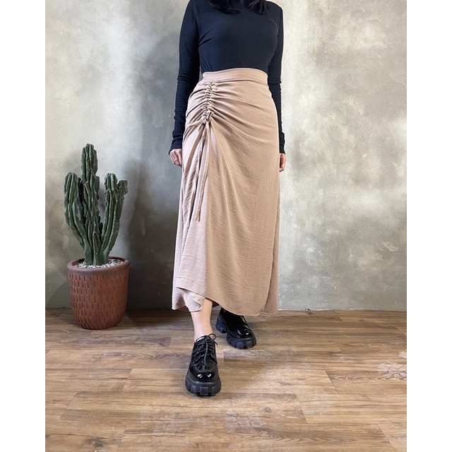 Tamara Skirt - Rok Serut Casual Flowy - Midi Maxi Ruched Skirt - Rok Wanita Korean Look