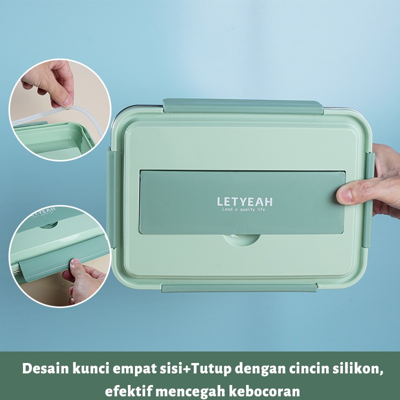 Letyeah &amp; Anantagt 4 Grid lunch box tempat makan Stainless Steel 304  Kotak Makan anti bocor 1000ml