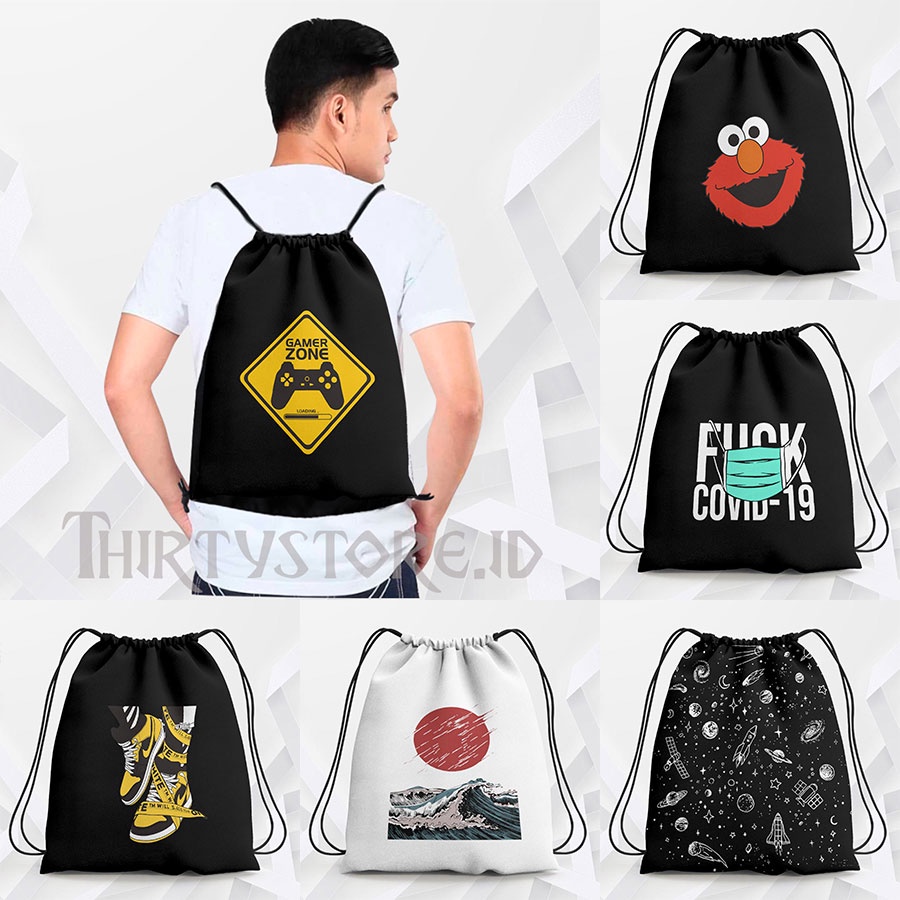 Tas Serut String Bag Drawstring Gymsack Olahraga Gym Travel Basket Renang Lari Futsal Pria Wanita Bts