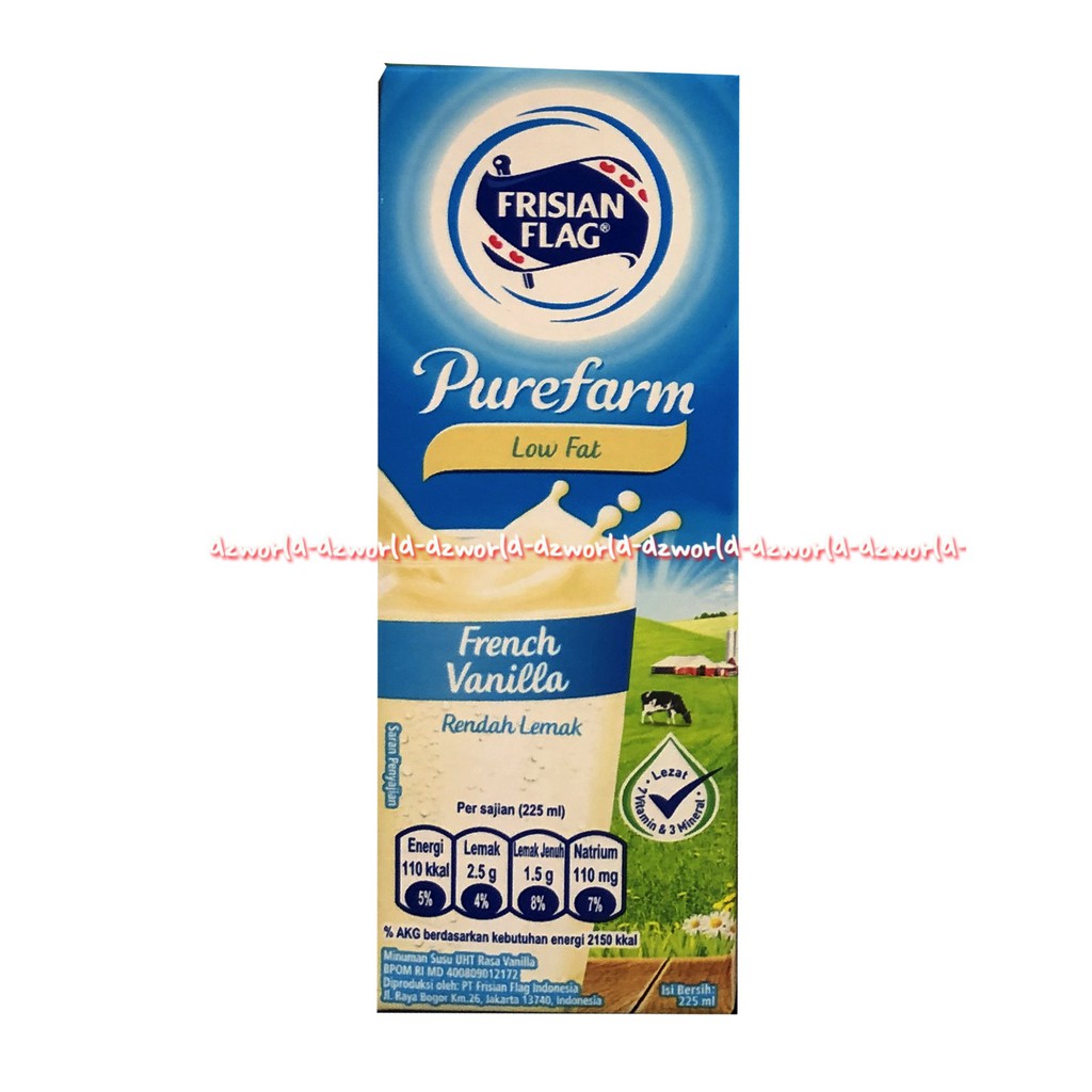 Frisian Flag 225ml Purefarm Low Fat French Vanila Minuman Susu UHT Susu Bendera