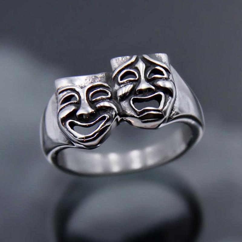 Cincin Asimetris Desain Topeng Wajah Tersenyum Gaya Gothic Hip Hop Untuk Wanita