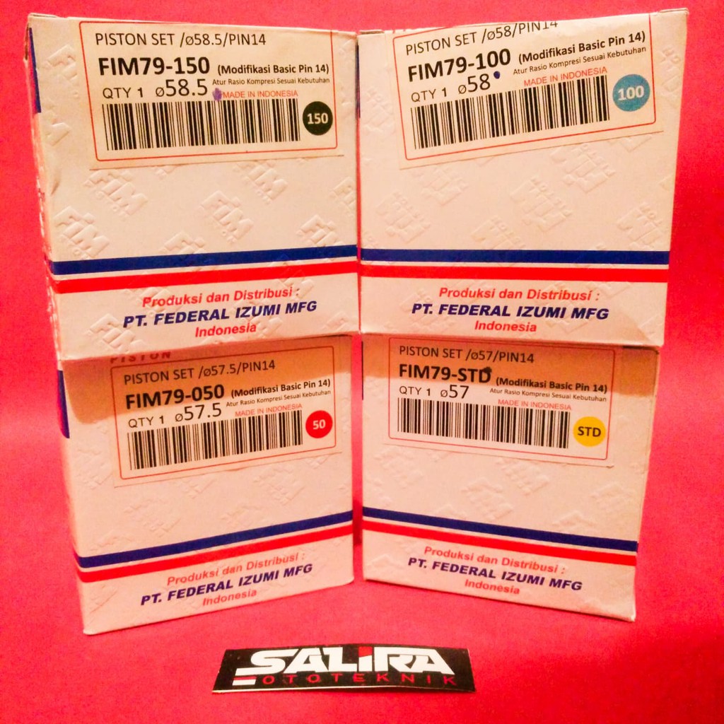 Piston Seher Seker Kit FIM Federal Izumi Pin 14 Diameter 57 57.5 58 58.5 Dome Mentah FIM79 Dome Ment