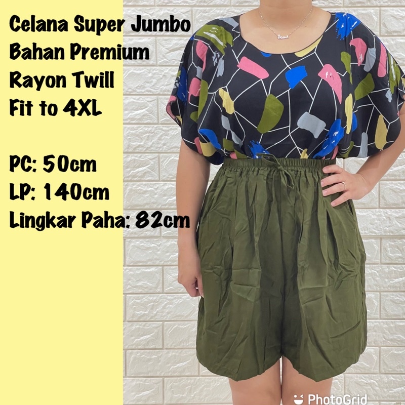 CELANA SANTAI HOTPANTS SUPER JUMBO PREMIUM RAYON TWILL PREMIUM diatas 100kg MUAT!!!