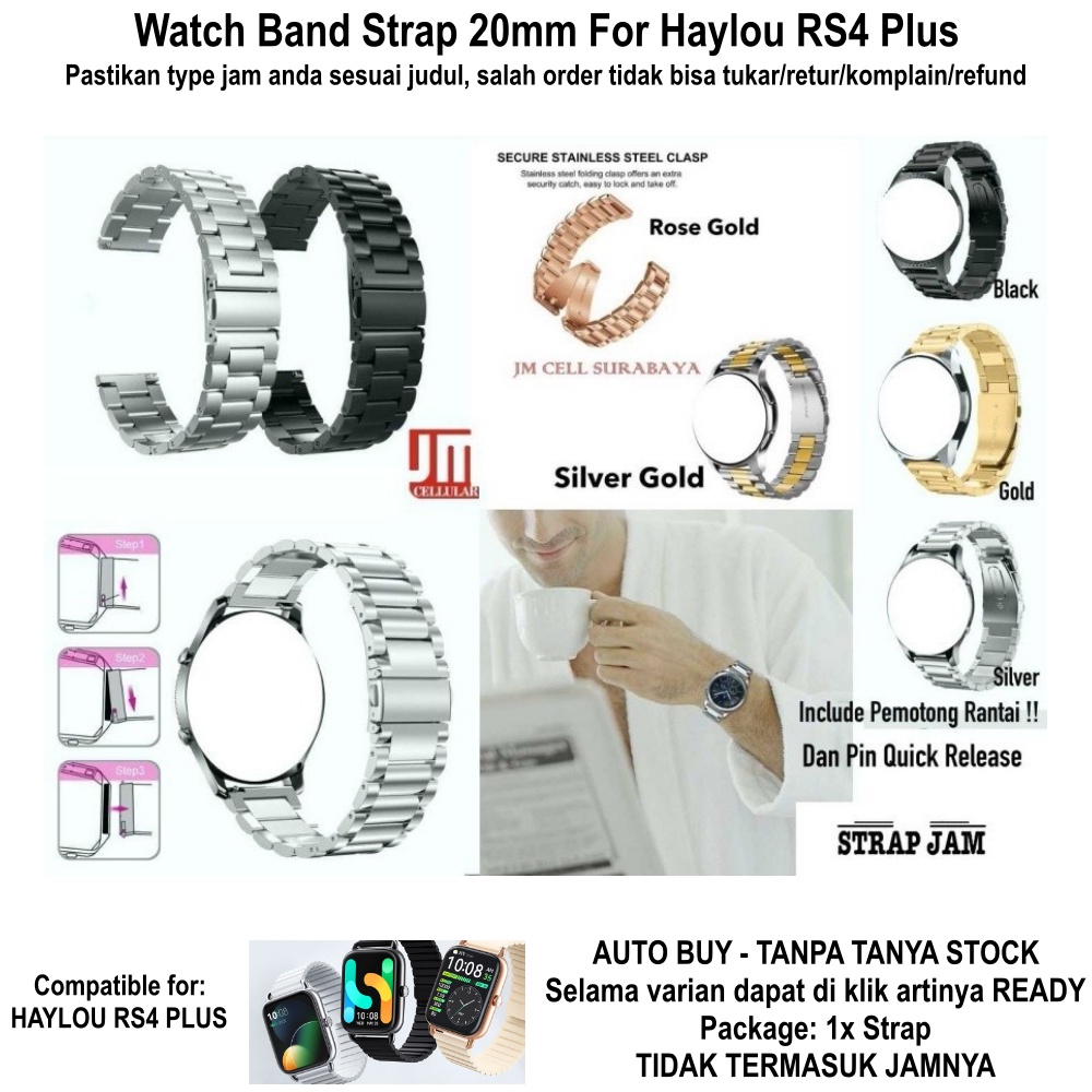 20mm Strap Haylou RS4 Plus - Tali Jam Tangan Stainless Steel Metal