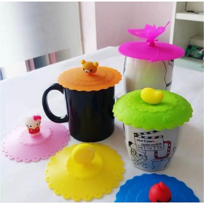 Tutup gelas silicon/penutup gelas motif karakter bahan silicon
