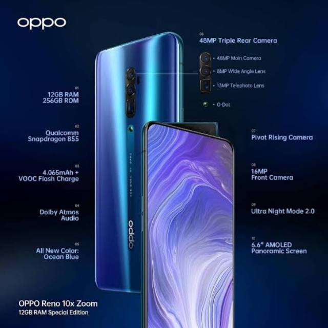 OPPO RENO ZOOM 10X 12GB , 256GB (second) include case