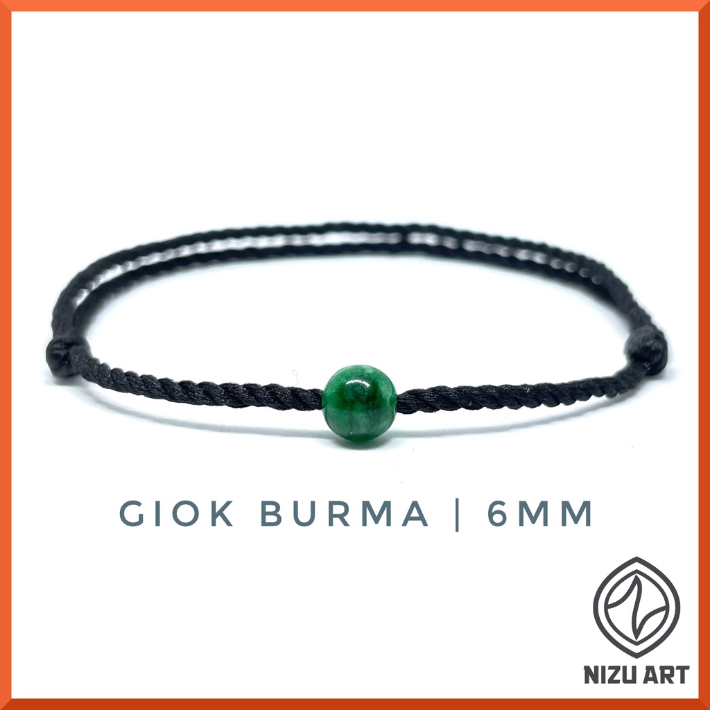Gelang Batu Giok HIjau Burma Tali Hitam Etnik Handmade