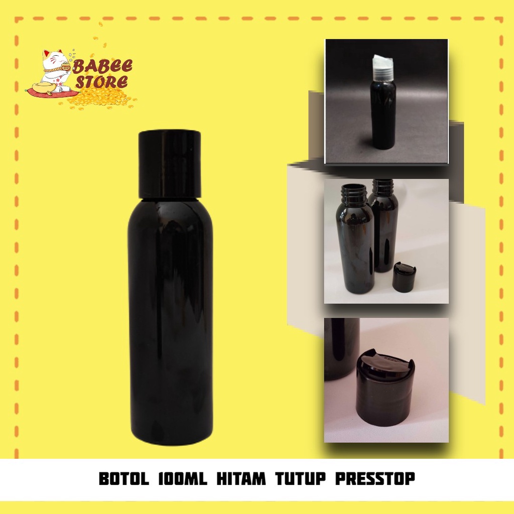 BOTOL PLASTIK 100ML HITAM PRESSTOP PUSHTOP / BOTOL HITAM 100 ML / BOTOL ISI ULANG [HARGA GROSIR]