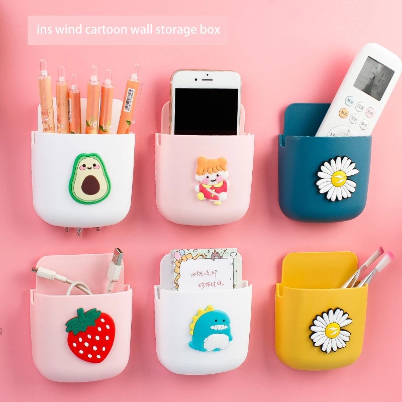 [Creative Cute Cartoon Wall-Mounted Storage Box ][Air Conditioning Remote Control TV Storage Box ][Living Room Bedroom Background Wall Decoration Organizer][Multifunctional Mobile Phone Plug Office Household Bracket]