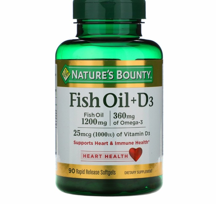 Nature's Bounty Fish Oil 1200 mg + Vitamin D3 90 Rapid release Softgel