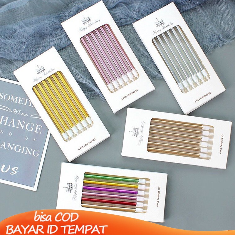 COD❤️6PCS/ SET Lilin Pensil  Dekorasi Pesta Ulang Tahun Lilin Panjang Birthday Hadiah Ulang Tahun Impor Murah