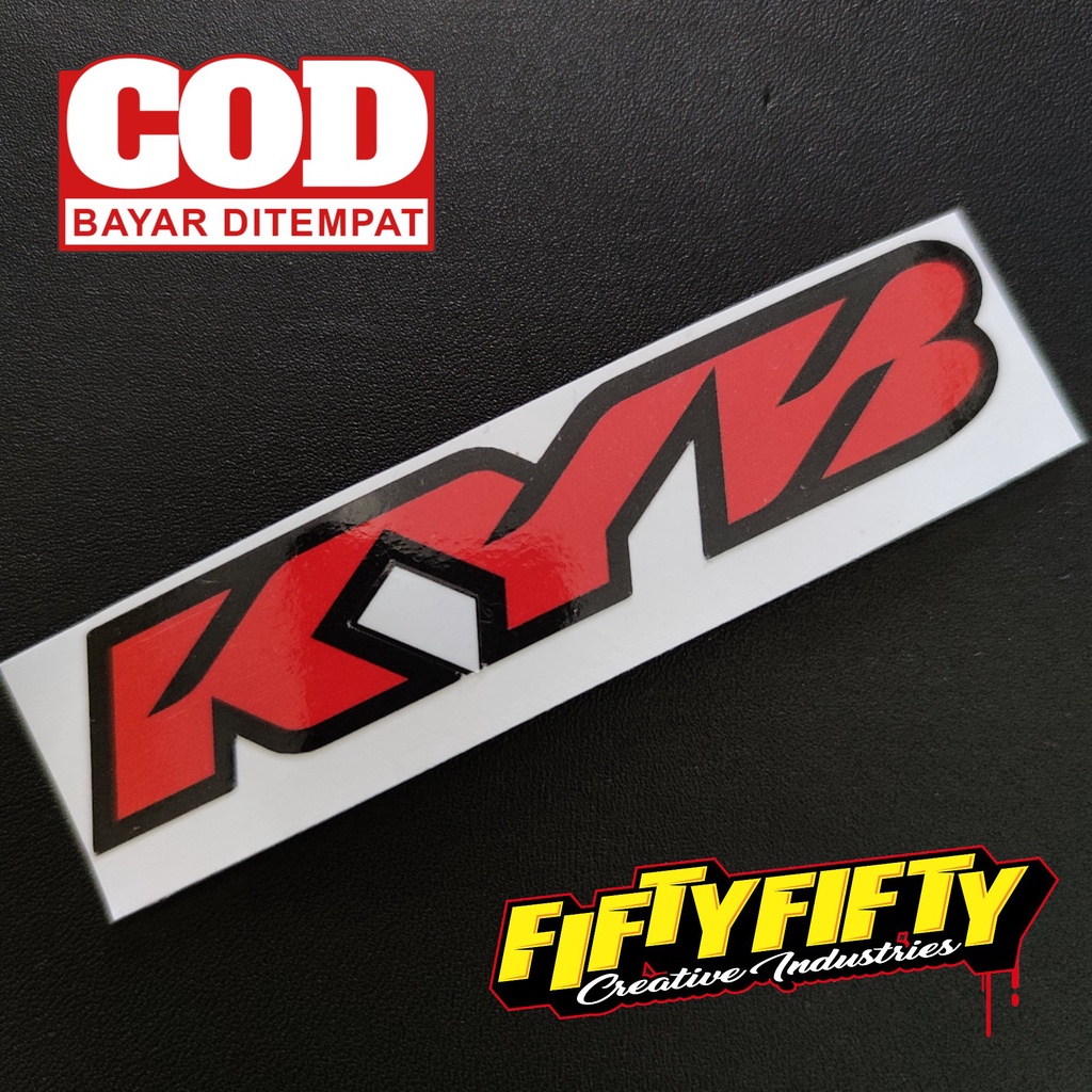 Stiker Print Cut KYB Hitam Merah Stiker Printing Laminasi Glossy Tahan Air Stiker Motor Mobil Helm Sudah Membentuk Pola Desain