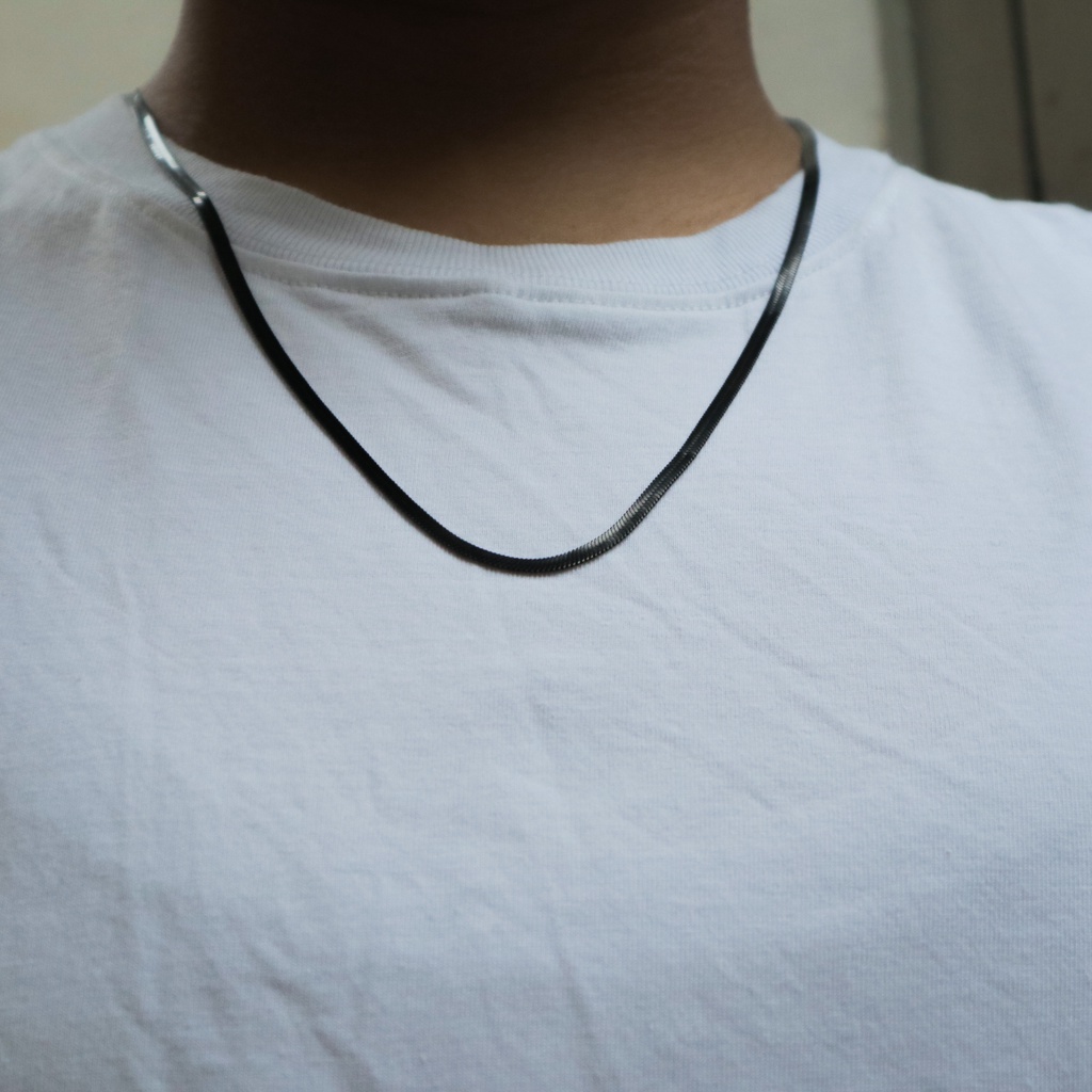 Kalung Pria Titanium Model Pipih Gepeng Necklace Original  Panjang 45cm 50cm 60cm Premium Anti Karat Anti Luntur